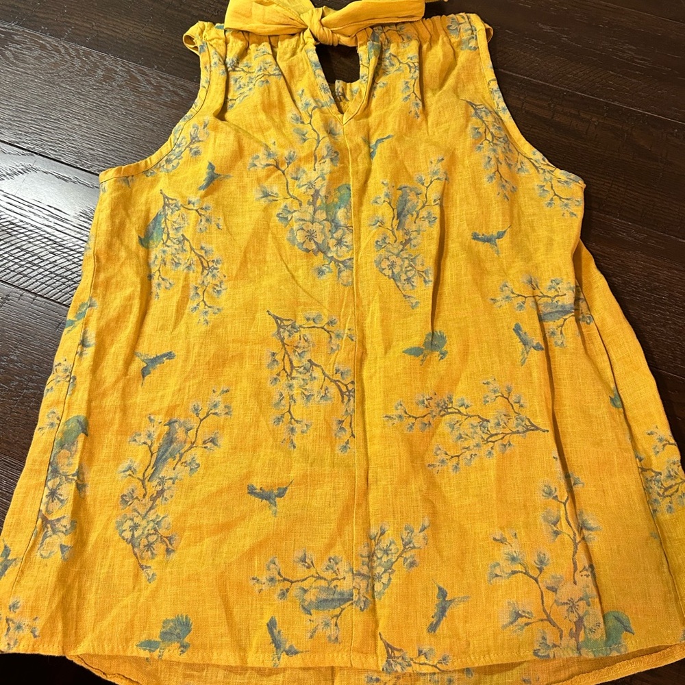 BELLAMI Yellow and Blue Floral tank top 100% linen - Picture 2 of 4